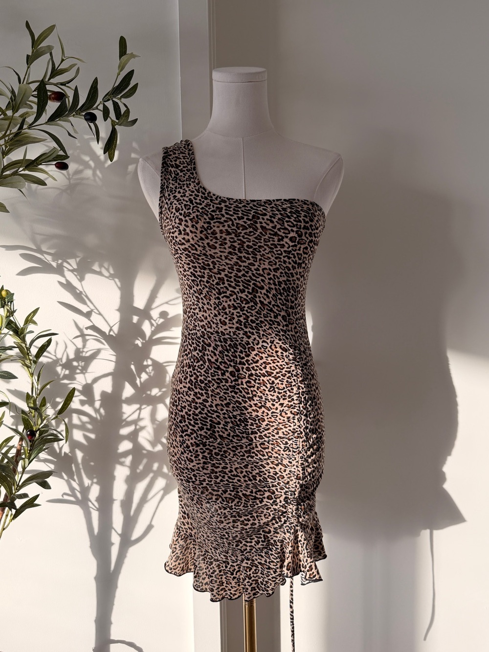 Brown Leopard One-Shoulder Dress